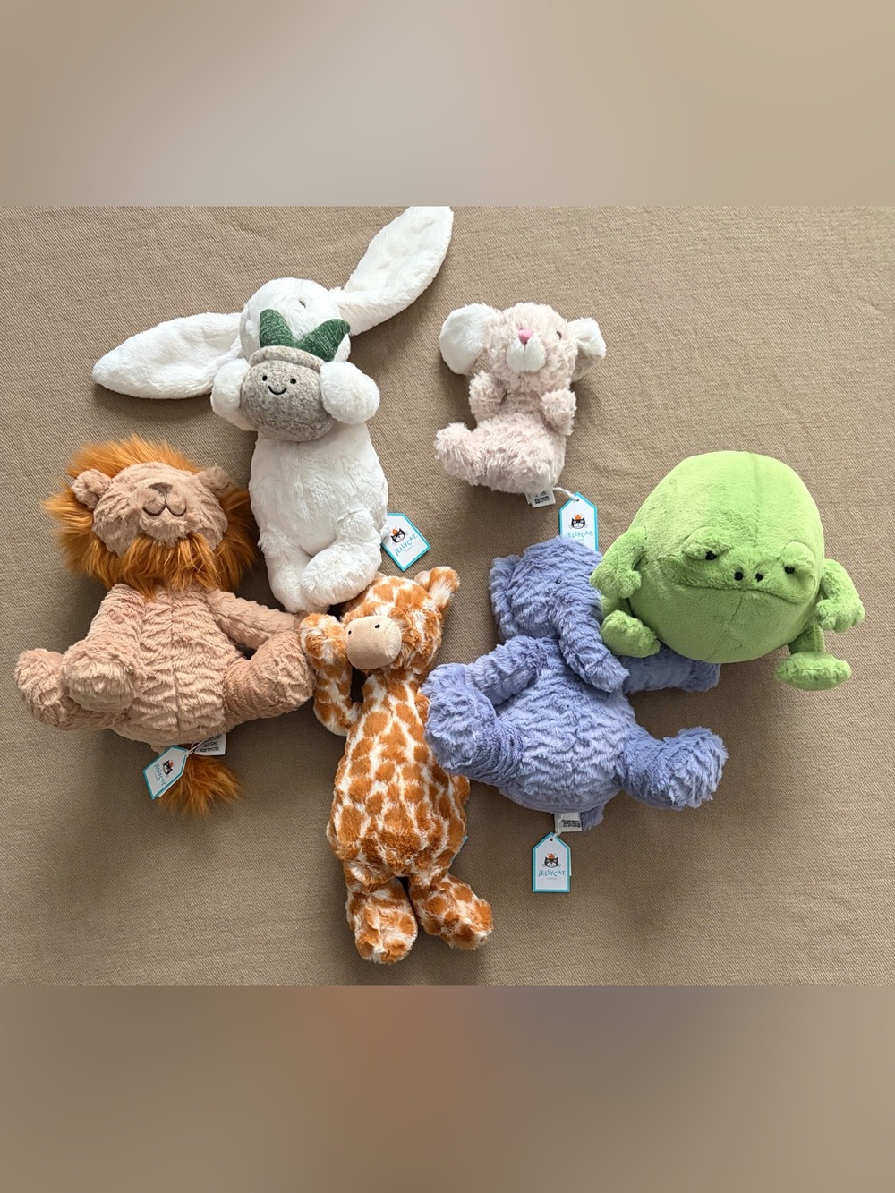 Jellycat Plush Lot 7 - Ricky Rain Frog Fuddlewuddle Lion Elephant Bunny - NWT